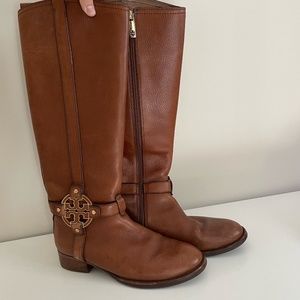 Tory Burch brown leather riding boot